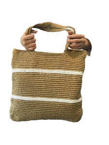 Bolso de Mano Grande Beige Vintage con Material de Algodón, Diseño de Frutas, Dos Asas y Decoración de Perlas - Product Image 2