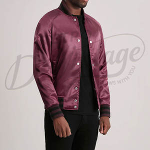 Chaqueta Varsity de Satén Color Granate para Hombre, Estilo Clásico de Béisbol, Chaqueta Bomber Casual con Botones a Presión, Estilo Letterman con Ribete Acanalado - Product Image 4