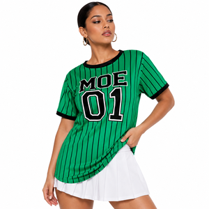 Custom Sublimation Women’s Pinstripe American Football Jersey T Shirt Athletic Streetwear Team Graphic Top OEM ODM Wholesale USA - Product Image 1