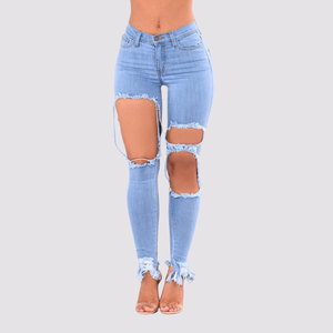 Nuevos Jeans de Mezclilla Casuales y Transpirables para Mujer, Ajustados, Rotos, con Cintura Elástica, Alta Calidad BD - Product Image 4