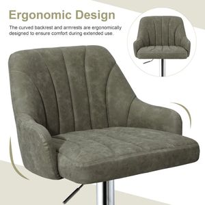Modern Adjustable <b>Swivel</b> <b>Bar</b> <b>Stool</b> with Arms, PU Leather Upholstered Counter Height Chair for Dining Room, Pub & Restaurant - Product Image 5