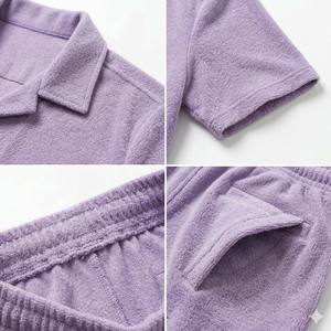 Ensemble de luxe personnalisé pour homme en tissu éponge d'été, coton molletonné épais respirant, chemise à manches courtes boutonnée et short assorti - Product Image 3