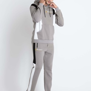Ensemble de survêtement polaire à capuche pour homme Husky, gris, 100 % polyester, sweat-shirt et pantalon long, imprimé logo frontal, tenue décontractée pour l'hiver - Product Image 5