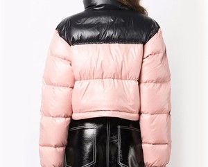 Quilted Puffer Jacket <b>Women</b> Winter Short <b>Coat</b> With Contrast Color Block Stand Collar Zipper Closure Full Sleeve - Product Image 2