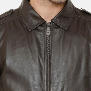 Men's Genuine Leather Moto <b>Jacket</b> Turn-down Collar Zipper Closure Solid Color Regular <b>Fit</b> Autumn Wear - Product Image 4