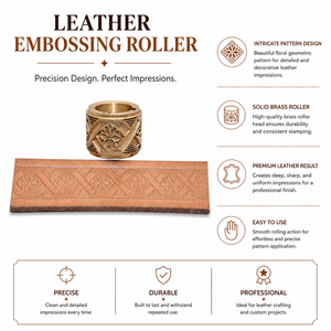 <b>Leather</b> Embossing Roller for Belts Wallets & Straps | Solid Brass Floral Geometric Pattern Wheel Professional Leathercraft <b>Tool</b> - Product Image 5