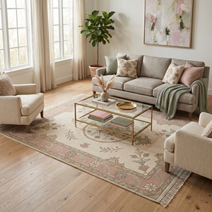 Modern Floral Area Rug Soft Ground <b>Carpet</b> with Tassel Border for Dining Room Bedroom Home Decor - Product Image 2