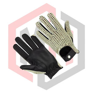 Gants de conduite en cuir tricotés noirs antidérapants, respirants, antistatiques, résistants aux déchirures, avec poignet réglable pour conducteurs - Product Image 4