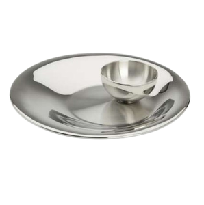 Plateau décoratif pour dîner, finition brillante, plateau à chips et à sauce, forme arrondie, plateau de service décoratif en métal, acier inoxydable - Product Image 1