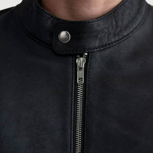 Blouson en cuir noir classique personnalisé, col montant, fermeture éclair frontale, vente en gros, vêtements d'extérieur pour hommes, marques de boutiques - Product Image 6