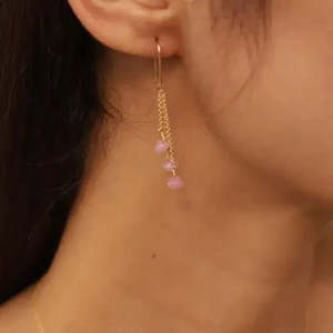14K Solid Gold Geometric Hoop Earrings with Ruby and Pearl - Product Image 4