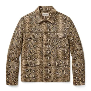 Herren Python-Schlangenhaut-Imitat Lederjacke mit Knöpfen, 4 Taschen, Safari-Utility-Vintage-Wintermode-Oberbekleidung OEM 004 - Product Image 1