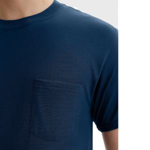 T-shirt pour homme à coupe classique bleu marine avec poche, style uni, col rond, manches courtes, 100% coton, t-shirt décontracté avec poche - Product Image 4