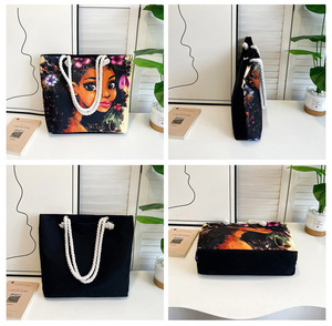 2025 tùy chọn thiết kế công suất lớn cầm tay trống Vải Tote túi đơn giản phim hoạt hình dây kéo đóng cửa Vai sinh viên mua sắm - Product Image 3