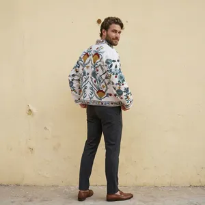 Veste blanche Suzani brodée à la main, motif floral ethnique, veste unisexe pour hommes et femmes, fabricant et fournisseur en gros, qualité supérieure - Product Image 2