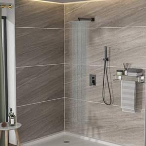 Sistema de Ducha Doble Cuadrado de 12 Pulgadas para Montaje en Pared con Válvula de Instalación Empotrada en Negro Mate - para Accesorios de Baño Modernos - Product Image 3