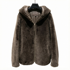 Chaqueta de invierno cálida y gruesa para mujer, con capucha de piel sintética de visón marrón, cremallera, manga larga, corta, informal - Product Image 6