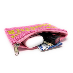 Pochette à fermeture éclair perlée rose pour femme, petit portefeuille tendance et porte-cartes avec accents blancs – Cadeau d'anniversaire essentiel - Product Image 6