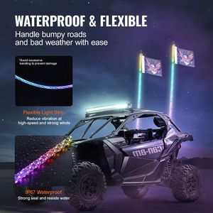 2 Pezzi Frusta Luminosa Impermeabile da 3 Piedi con Controllo APP RF, RGB a 360 Gradi, Effetto Inseguimento, 4a Generazione, Fruste LED Illuminanti per Fuoristrada - Product Image 5