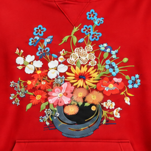 เสื้อฮู้ดลายดอกไม้สีแดง ปักลายดอกไม้หลากสี เสื้อสเวตเชิ้ตแบบสวม มีกระเป๋าจิงโจ้ ทรงหลวม สไตล์ลำลอง สตรีทแวร์ - Product Image 6