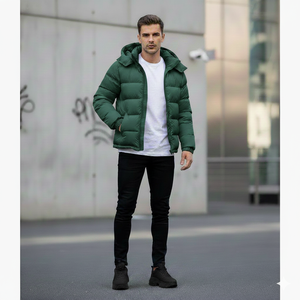 Veste bomber à capuche pour homme en toile antibactérienne de haute qualité avec logo personnalisé OEM, embossée, brillante pour l'hiver - Product Image 2