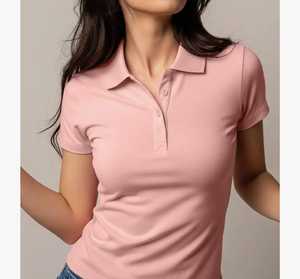 Polo de Manga Corta Rosa Sólido para Mujer, Top Casual de Punto con Cuello - Product Image 1