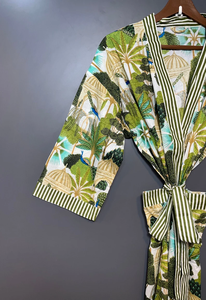 Bata Kimono de Algodón Suave con Estampado de Dibujos Animados para Mujer, Ropa de Estar por Casa de Verano Hecha a Mano, ODM, Cuello en V, Cintura Elástica, Largo hasta la Rodilla, Camisón - Product Image 4