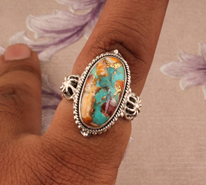 Bague artisanale en turquoise huître en argent sterling 925 pour femme, style bohème tendance, empilable, pour mariage, vente en gros, collection février - Product Image 1