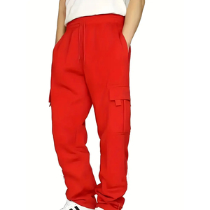 Pantalon de jogging cargo streetwear pour homme, molletonné épais, multi-poches, coupe ample en coton, personnalisable, devant plissé, en toile élastique - Product Image 1