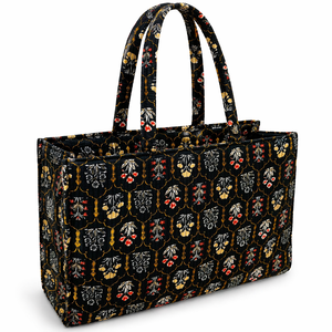Bolso de Mano con Estampado Floral Negro para Mujer, Bolso Tote de Tela Resistente con Cierre, Elegante, Espacioso, Ligero y Ecológico, Plegable - Product Image 1