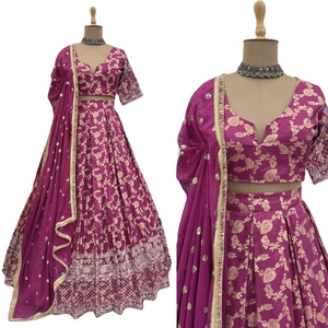 Zain Exports Lehenga Choli 9mm Sequence Work Thread Réversible Coupe Classique Décontractée Tailles 44 en Tissu Faux Gorgette, pour Tenue de Fête et Quotidienne - Product Image 1