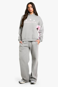 Pantalones Deportivos de Pierna Recta para Mujer, Color Gris Invierno, con Detalles de Ribete, Tela Suave de Felpa, 100% Algodón, Cierre con Cordón, Gran Venta - Product Image 2