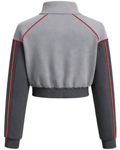Grey Black Women Cropped Track <b>Jacket</b> <b>Zip</b> <b>Up</b> Sports <b>Jacket</b> Gym Fitness Activewear Red Piping Contrast Training <b>Jacket</b> Customized - Product Image 2