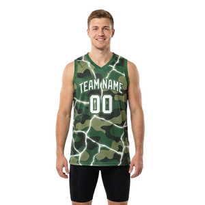 Conjunto de Baloncesto con Patrones de Camuflaje, Camiseta sin Mangas con Cuello en V para Hombre y Pantalones Cortos Ajustados Lisos con Nombre del Equipo y Números de Jugador - Product Image 1