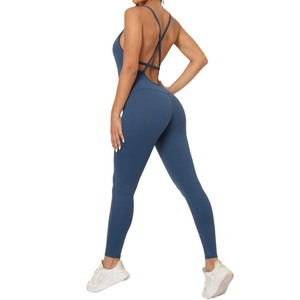 Precio al por Mayor RTS, Body de Mujer sin Mangas, Color Sólido, Cuello en V, Tirantes Finos, Mono sin Costuras, Ropa Deportiva AS-YJ-514 - Product Image 3