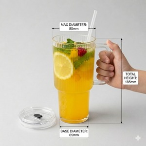 Gobelet en verre moderne avec couvercle et paille, isolé, sans BPA, compatible lave-vaisselle, pour les voyages, design à paroi épaisse transparente, unisexe - Product Image 2
