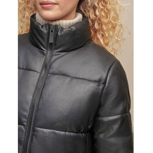 Veste matelassée en PU noir, col montant, fermeture éclair, coupe-vent, manteau d'hiver court, style décontracté, unisexe - Product Image 3