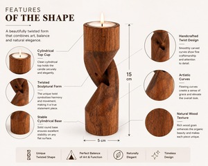 Support de bougie en bois artisanal, décoration rustique pour la maison, centre de table, cadeau de mariage, forme personnalisée - Product Image 6