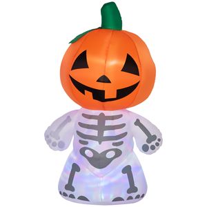 6ft decorazioni all'aperto di Halloween sorridente scheletro fantasma con testa di zucca rotante luce a LED decorazioni gonfiabili cortile - Product Image 1