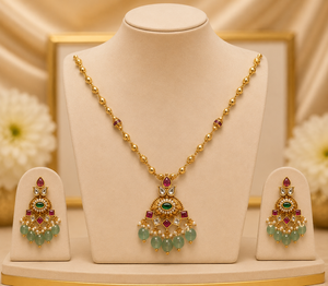 Prayom Gold Plated <b>Bridal</b> Wedding <b>Jewelry</b> <b>Set</b> with Zircon Stone Necklace and Earrings Vintage Colorful Design for Women - Product Image 2