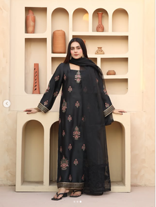Salwar Kameez de Algodón Negro Bordado para Mujer, Estilo Tradicional, Corte Regular, Ropa Casual, Estilo India Pakistán, SADIA AUN HUTE - Product Image 1