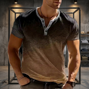 Men's Solid <b>Short</b> <b>Sleeve</b> <b>Henley</b> T-Shirt Knitted Cotton Casual Breathable Printed 220g - Product Image 6