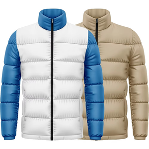 Blouson matelassé léger et imperméable pour homme, coupe-vent, col montant, fermeture éclair, broderie tissée unie, idéal pour l'hiver en extérieur - Product Image 1