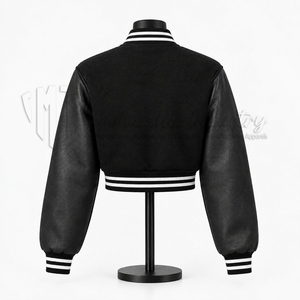 <b>Women</b> Cropped Varsity <b>Jacket</b> <b>Black</b> College Streetwear Eco-Friendly Quilted Custom Logo Wholesale - Product Image 2
