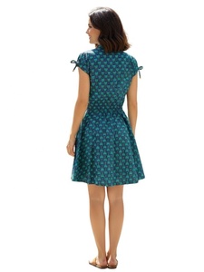 Vestidos Casuales Personalizados para Mujer, Tejidos, 100% Algodón Ecológico, Cuello en V, Manga Corta, Estampados, Corte en A, Ajuste Entallado, Botones Naturales - Product Image 5