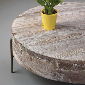 Tree Drum <b>Round</b> Acacia Wood Coffee <b>Table</b> With Distressed Natural Grain Finish Mid Century Modern Home Villa Center Sofa <b>Table</b> - Product Image 6