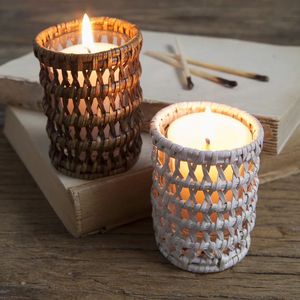Porte-bougie rond en tissu tissé artisanal, écologique, résistant à la chaleur, lanterne de Noël, décoration pour la maison - Product Image 1