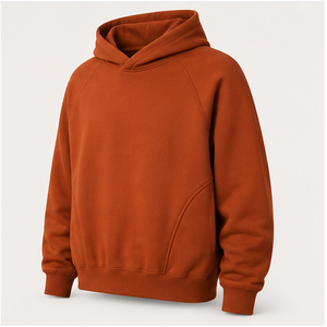 Customize Rust <b>Orange</b> Mens Oversized Cocoon Pullover <b>Hoodie</b> No Drawcord Clean Front Soft Brushed Cotton Fleece MHOOD-0020 - Product Image 3