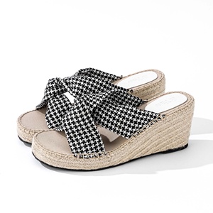 Alpargatas de cuña con correas cruzadas y Punta abierta para mujer, suela trenzada de yute EVA, sandalias de verano OEM ODM, calzado para mujer hecho BD - Product Image 3
