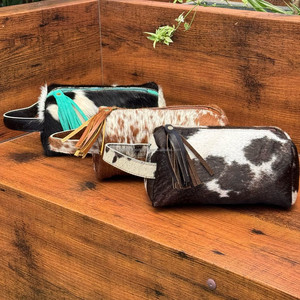 Cowhide Cosmetic <b>Bag</b> & Case Shaving <b>Bag</b> Custom Travel <b>Men</b> & Women Luxury Genuine Leather Tassel Toiletry <b>Bag</b> with Zipper Closure - Product Image 5